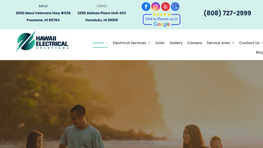 Screenshot of the Hawaii Electrical Solutions LLC website