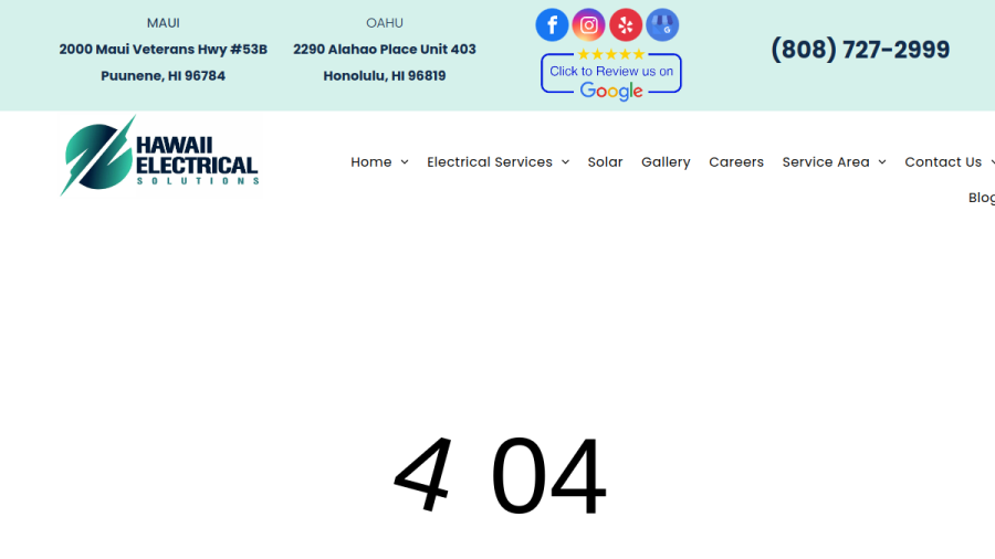 Screenshot of the Hawaii Electrical Solutions LLC website
