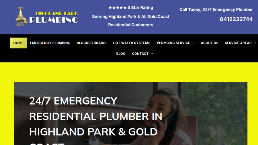 Screenshot of the Highland Park Plumbing website