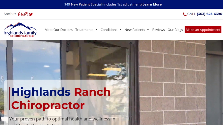 Screenshot of the Highlands Family Chiropractic website