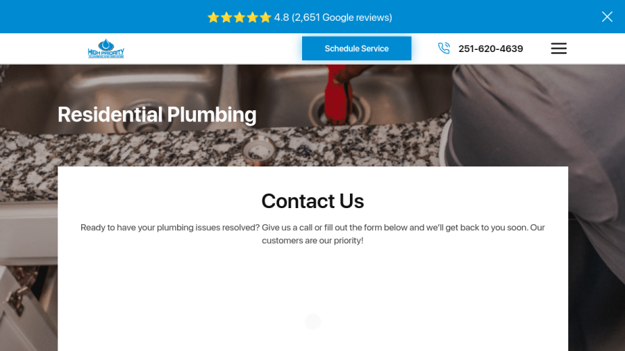Screenshot of the High Priority Plumbing and Services, Inc website