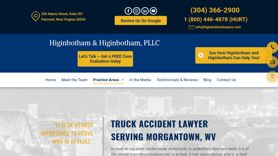Screenshot of the Higinbotham & Higinbotham PLLC website