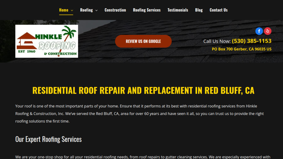 Screenshot of Hinkle Roofing & Construction Incorporated website