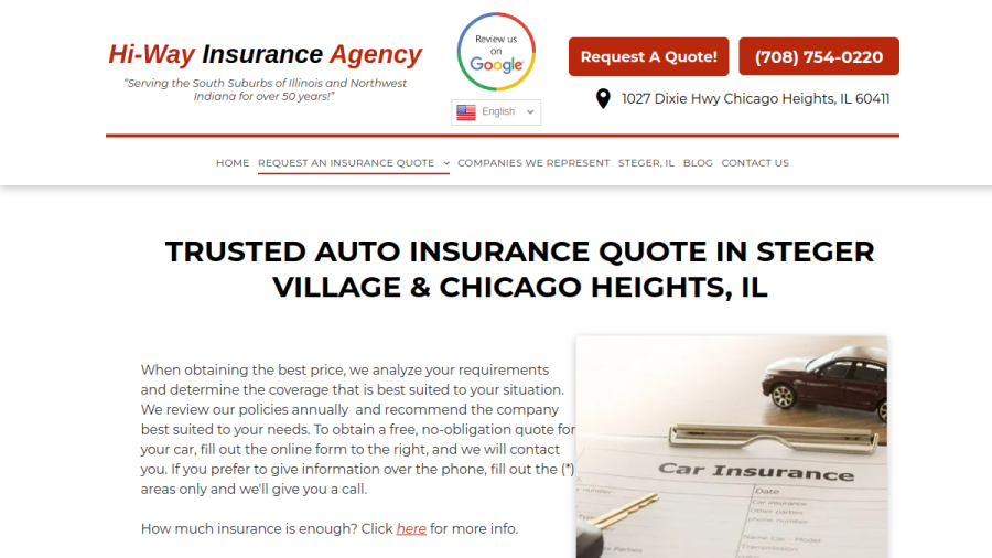 Screenshot of the Hi-Way Insurance website