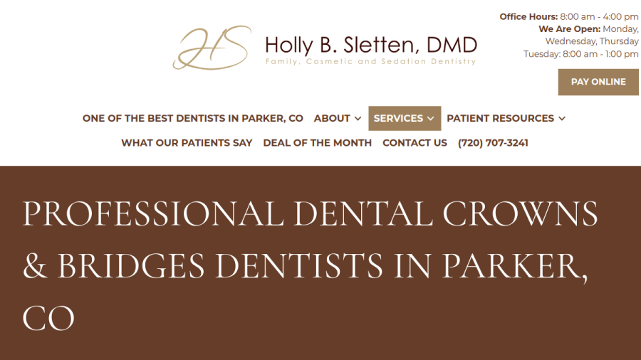 Screenshot of the Holly B. Sletten, DMD website