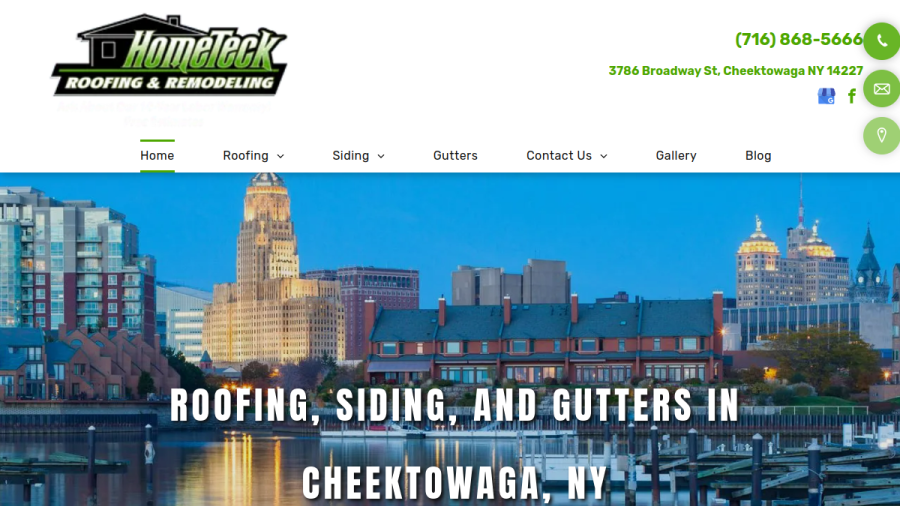 Screenshot of the HomeTeck Roofing & Remodeling website