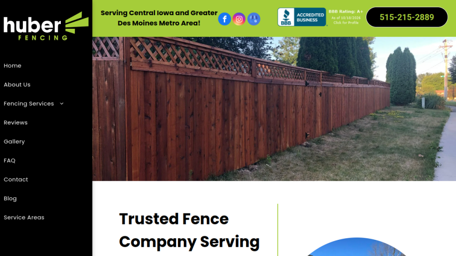 Screenshot of the Huber Fencing website