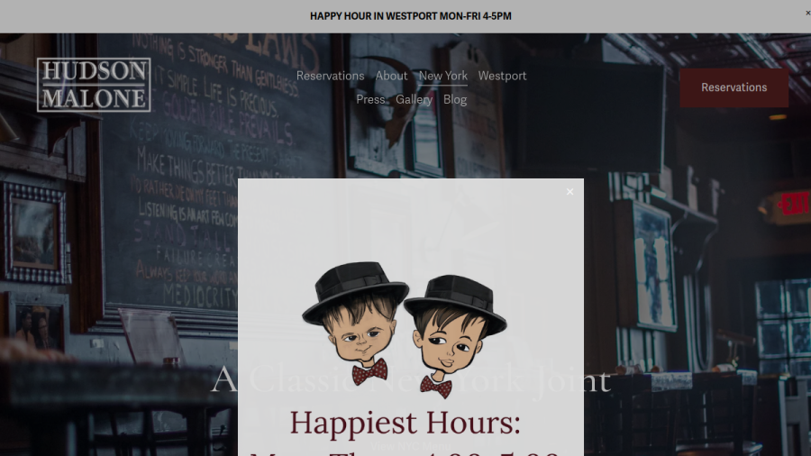 Screenshot of the Hudson Malone: A New York Joint website