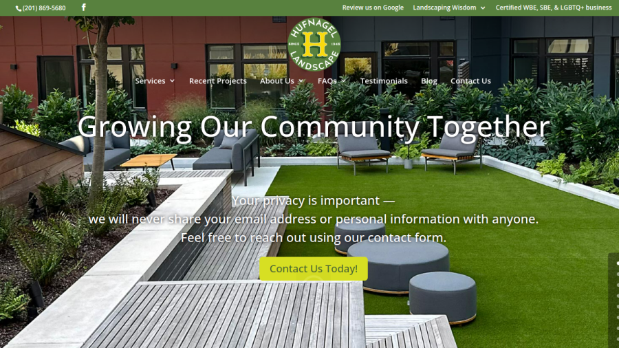 Screenshot of Hufnagel Landscaping, Inc. website