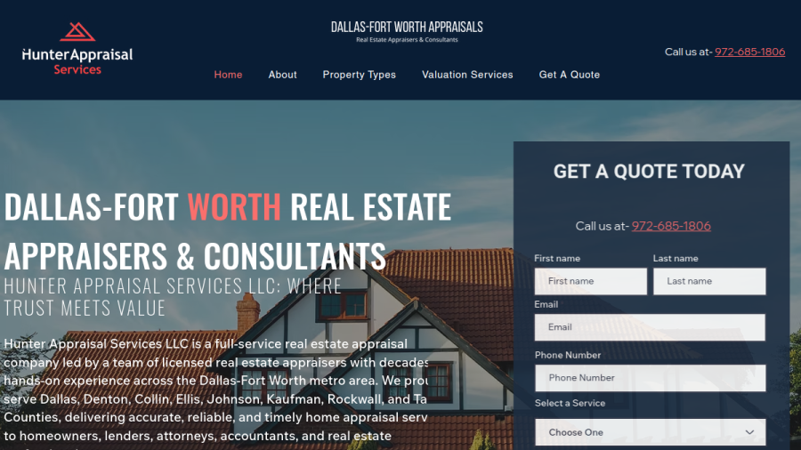 Screenshot of the Hunter Appraisal Services website