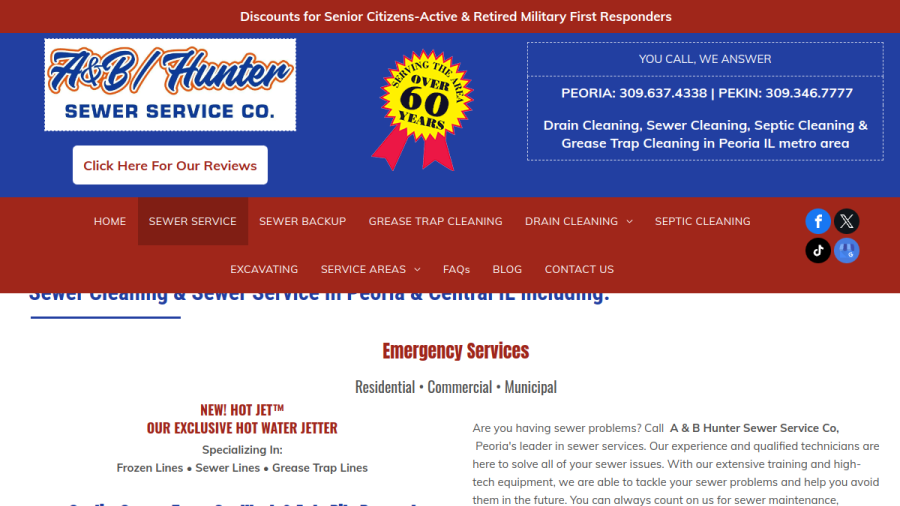 Screenshot of the A & B Hunter Sewer Service Co website