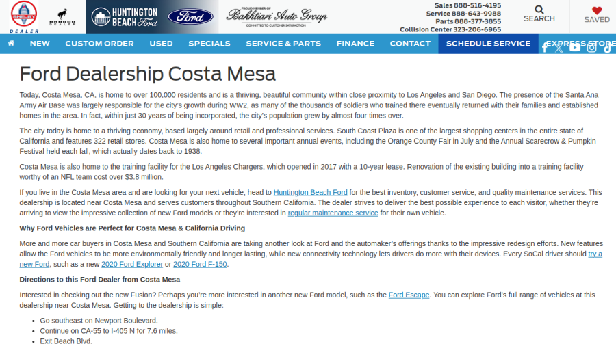 Huntington Beach Ford website