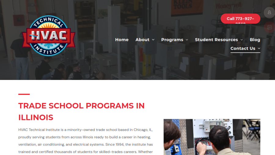 Screenshot of the HVAC Technical Institute website