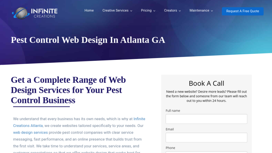Screenshot of the Infinite Creations Atlanta website