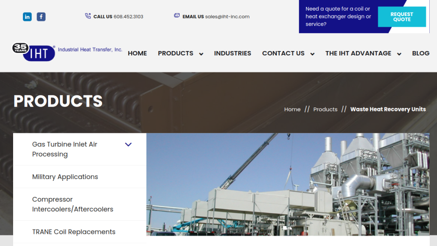 Screenshot of the Industrial Heat Transfer Inc website