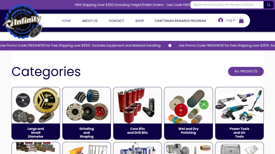 Screenshot of Infinity Diamond Products Inc website