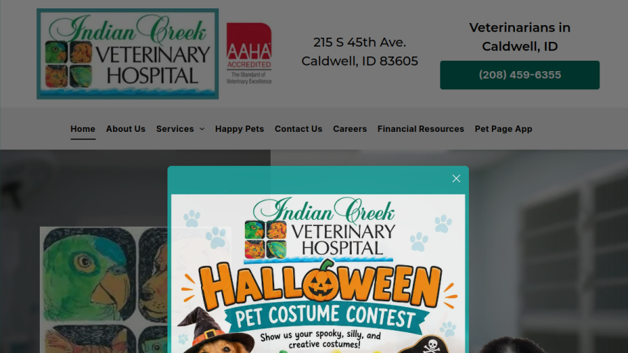 Indian Creek Veterinary Hospital website screenshot