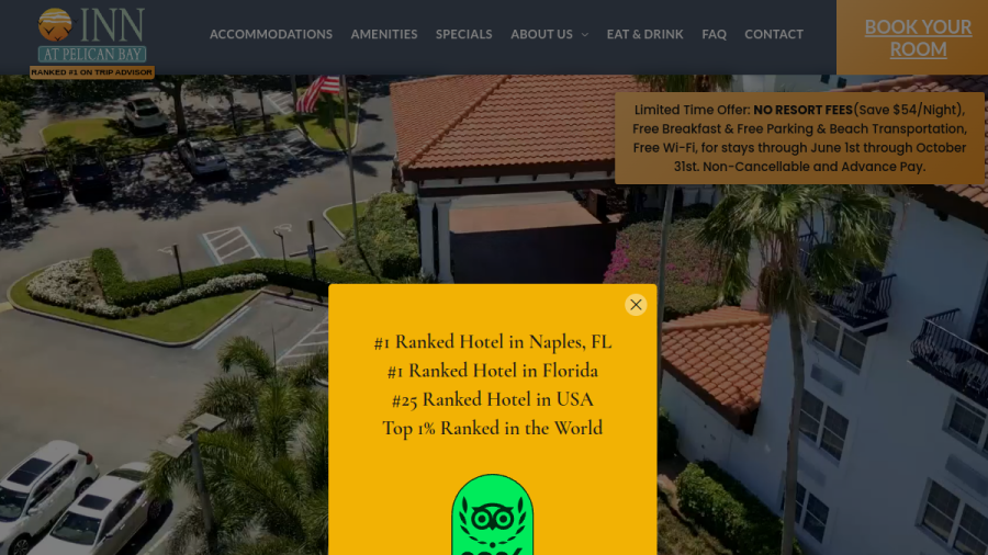 Screenshot of the Inn at Pelican Bay website