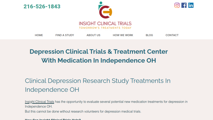 Screenshot of the Insight Clinical Trials LLC website