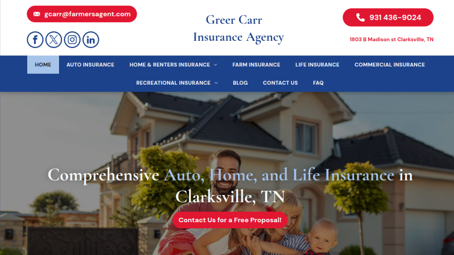 Screenshot of the Greer Carr Farmers Insurance website
