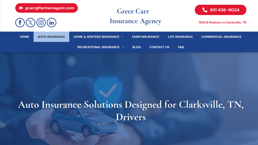 Screenshot of the Greer Carr Farmers Insurance website