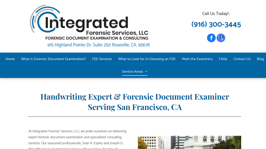 Screenshot of the Integrated Forensic Services, LLC website