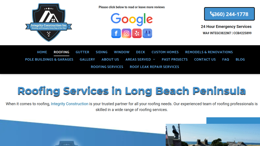 Screenshot of Integrity Construction Inc website