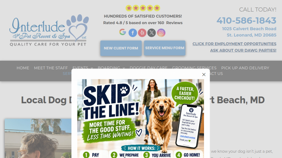 Screenshot of the Interlude Pet Resort & Spa website