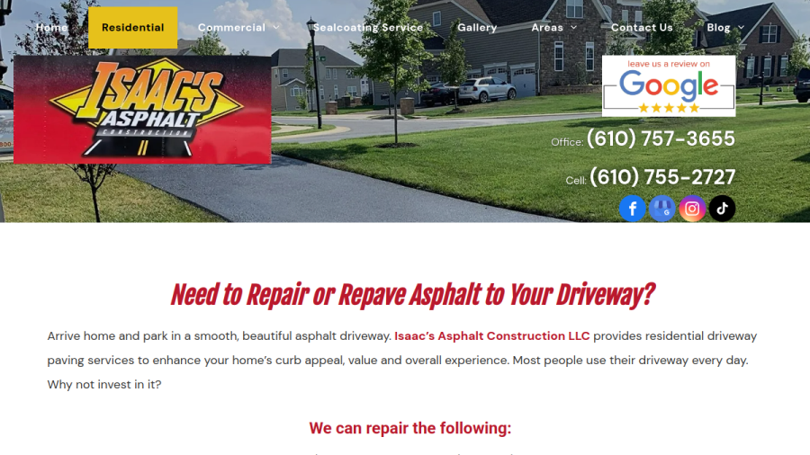 Isaac's Asphalt Construction LLC website