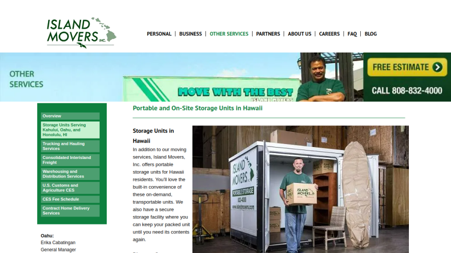Screenshot of the Island Movers Inc. website