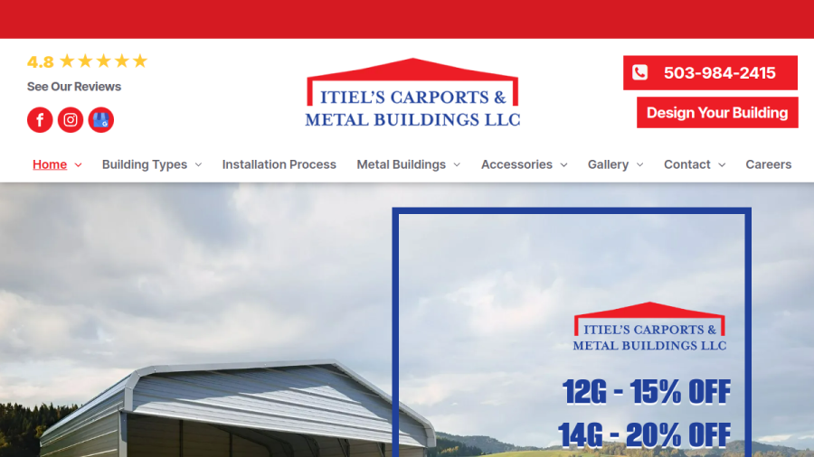 Screenshot of the Itiel's Carports & Metal Buildings LLC website