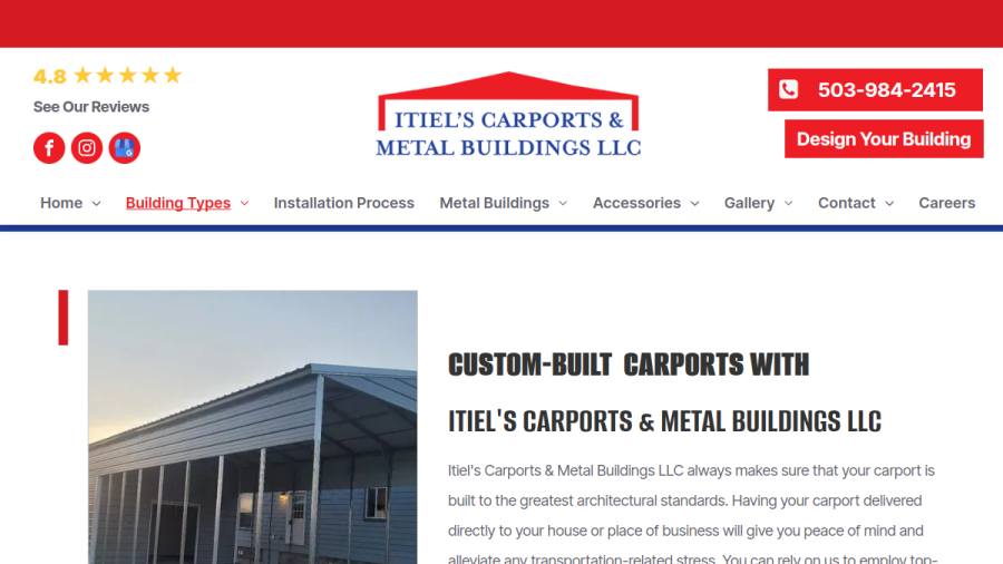 Screenshot of the Itiel's Carports & Metal Buildings LLC website