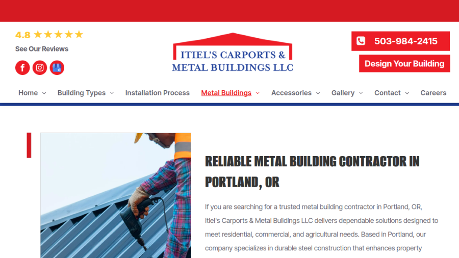Screenshot of the Itiel's Carports & Metal Buildings LLC website
