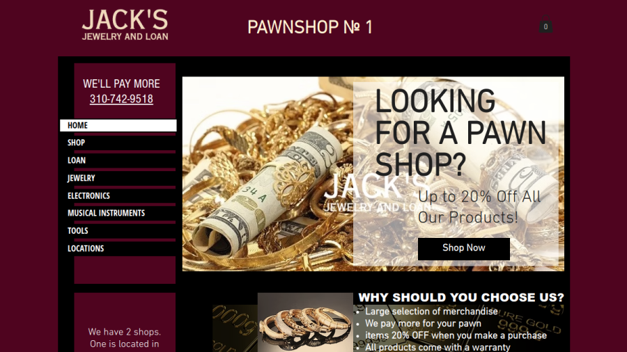 Jack's Jewlery and Loan website