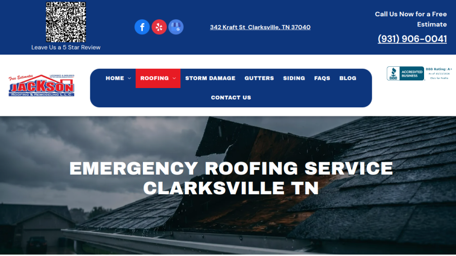 Jackson Roofing & Remodeling LLC website screenshot