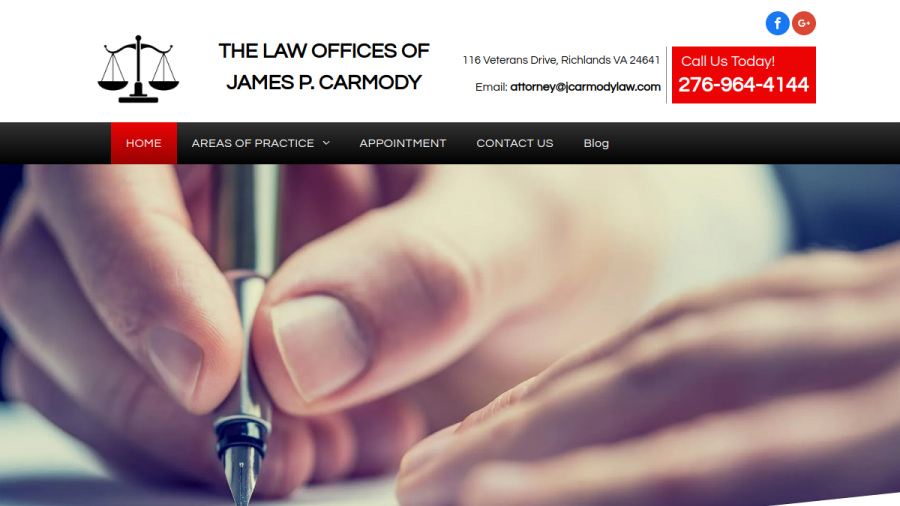 Screenshot of The Law Office of James P. Carmody website