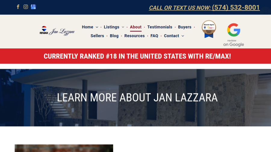 Screenshot of the Jan Lazzara, Real Estate Agent website
