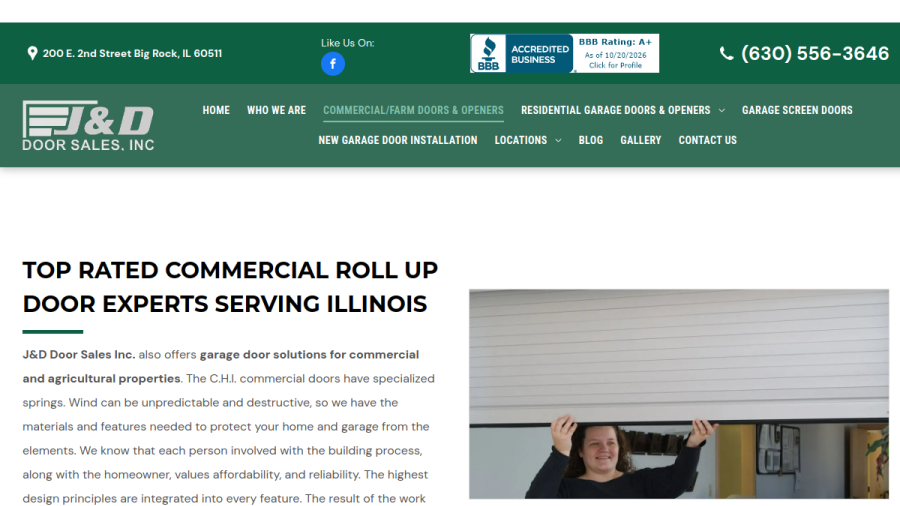 Screenshot of the J&D Door Sales Inc. website