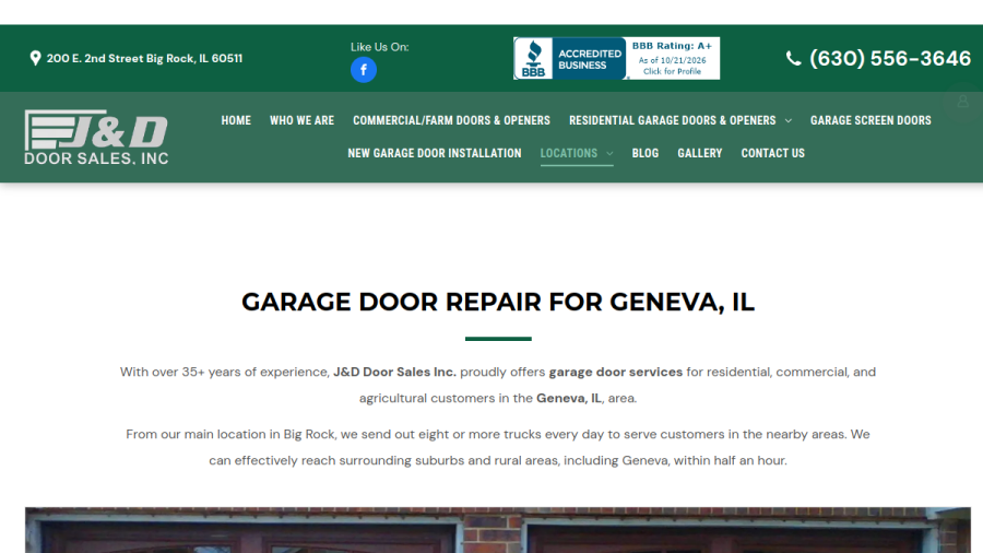 Screenshot of J & D Door Sales, Inc website