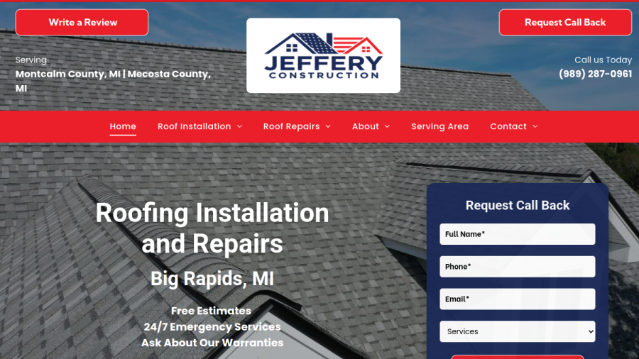 Screenshot of Jeffery Construction Inc website
