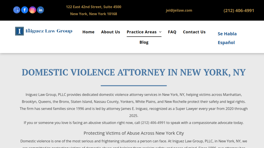 Screenshot of the Iniguez Law Group website