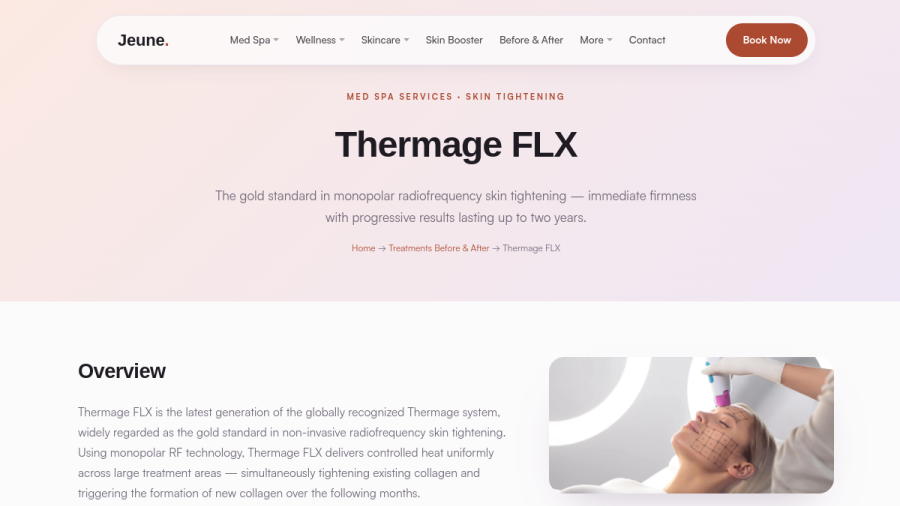 Screenshot of the Jeune MedSpa website