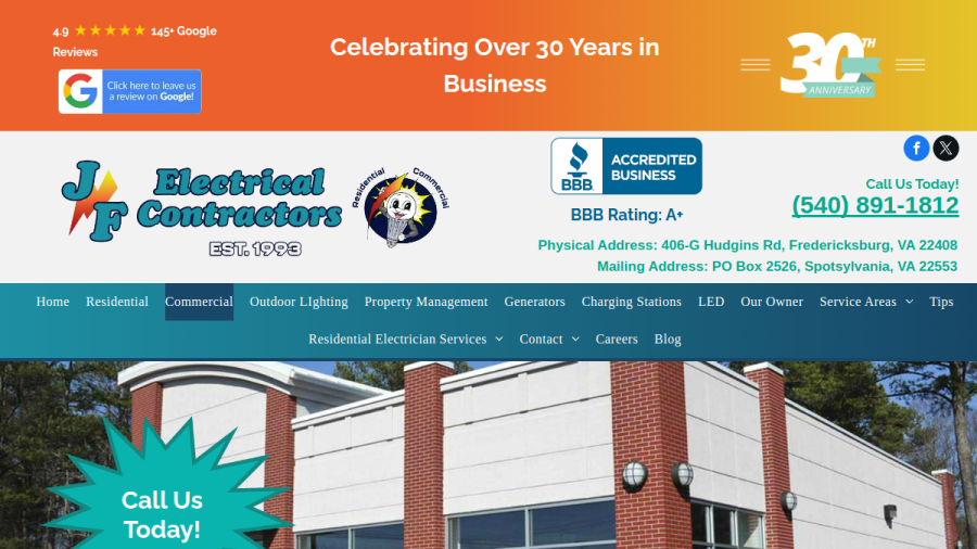 Screenshot of the JF Electrical Contractors, Inc website