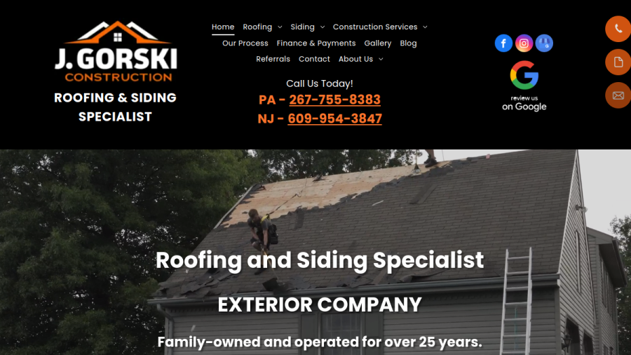 Screenshot of the J. Gorski Construction website