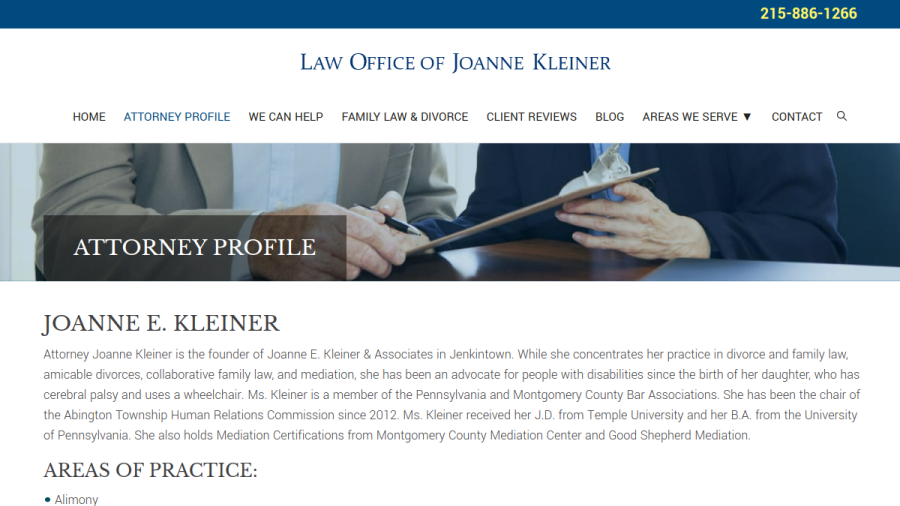 Screenshot of the Law Office of Joanne E. Kleiner website