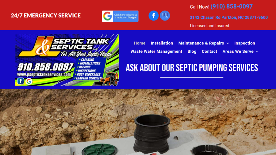 Screenshot of J&L Septic Tank Services LLC. website