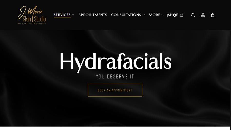 Screenshot of the JMarie Skin Studio website