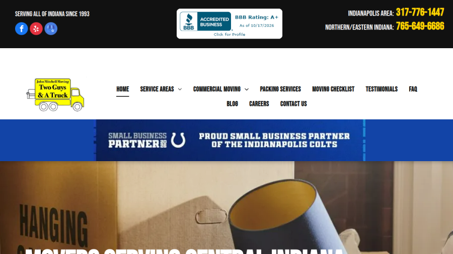 Screenshot of the John Mitchell Moving/Two Guys and a Truck website
