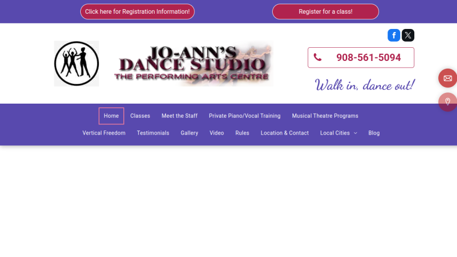 Screenshot of Jo-Ann's Dance Studio-The Performing Arts Centre website