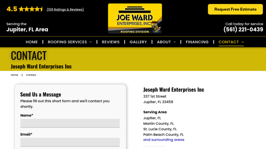 Screenshot of the Joseph Ward Enterprises Inc website